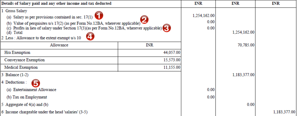 Salary details in ITR using Form 16