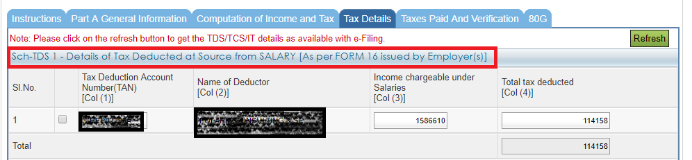 TDS 1 - Details of Tax deducted at Source from Salary