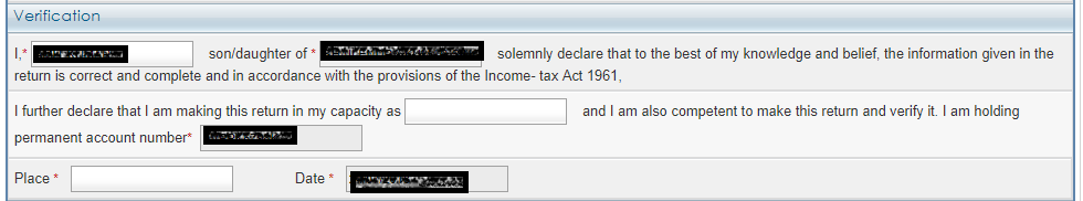 Verification in ITR - What to fill in capacity