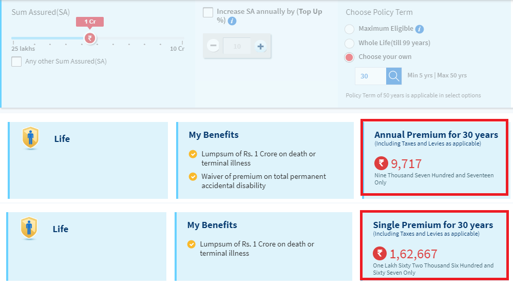 HDFC Life Term Insurance - Single Premium Vs Annual Premium