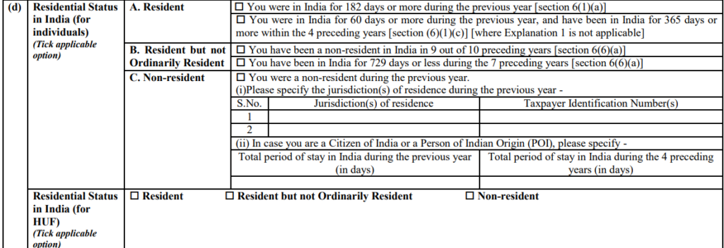 ITR 2019 - Additional Disclosure about Residential Status in ITR Form 2