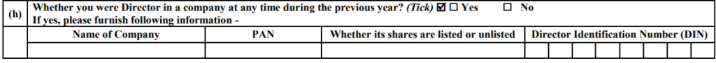 ITR 2019 - Details in case Director in a Company in ITR Form 2