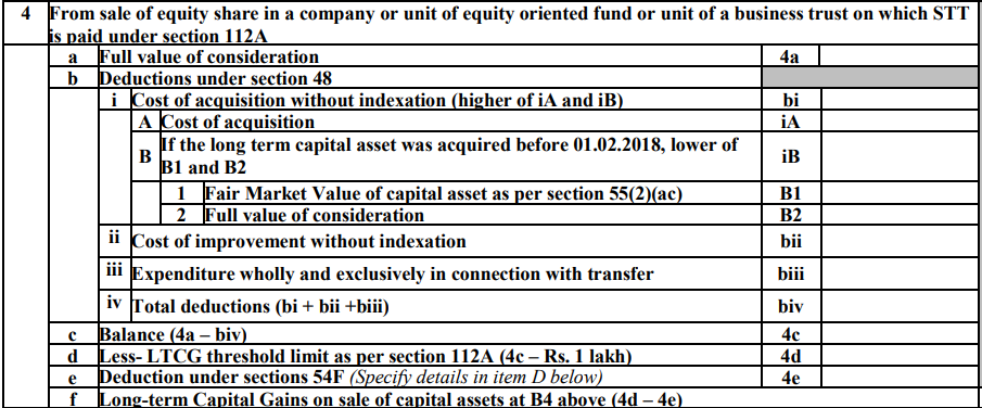 Long Term Capital Gains on Equity and Mutual Funds in ITR 2019