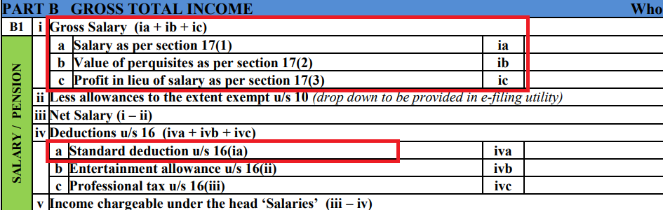 Salary Structure changed and Standard Deduction in ITR Form