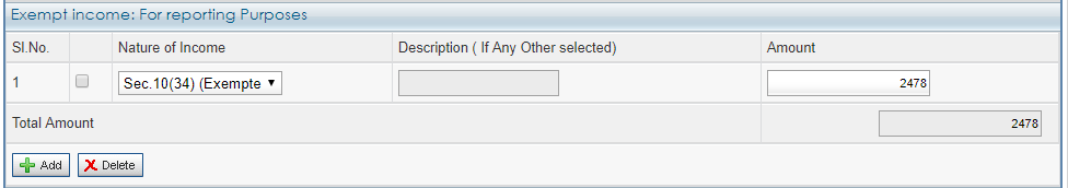 ITR 1 - Computation of Income and Tax - Exempt Income for Reporting Purpose