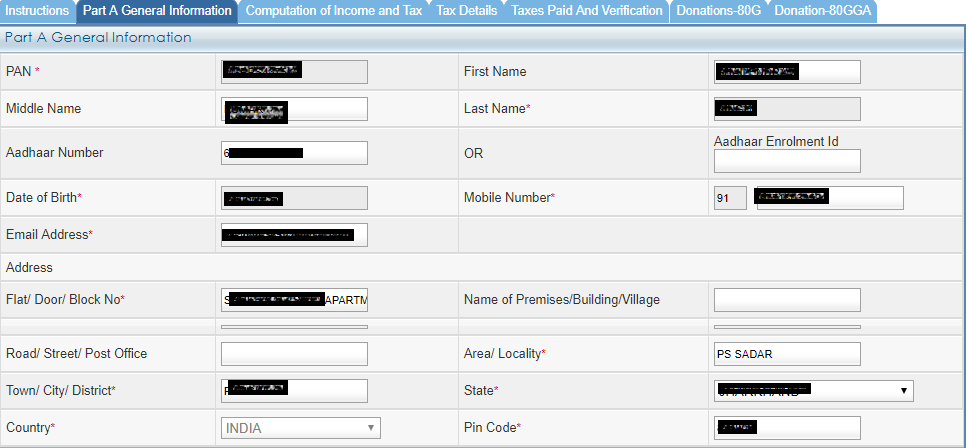 Filing ITR for Senior Citizen with Pension & Fixed Deposit 4 ITR 1 - General Information - Part A