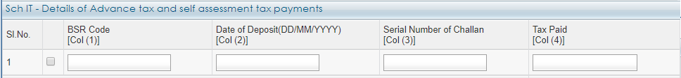 ITR 1 - Tax Details - Advance Tax & Self Assessment Tax Payments