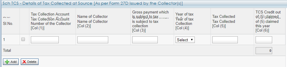 ITR 1 - Tax Details - Tax Collected at source