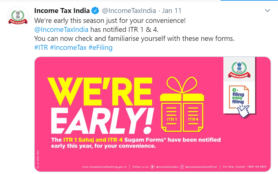 ITR forms AY 2020-21 - Income Tax Department Tweets