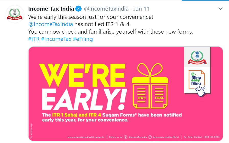7 New Disclosures in Income Tax Return Forms for AY 2020-21 1 ITR forms AY 2020-21 - Income Tax Department Tweets
