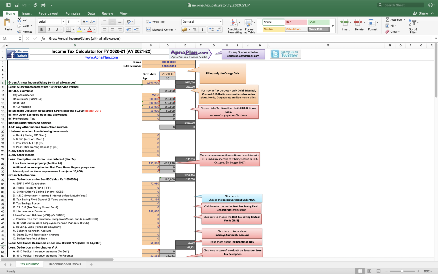 Income Tax Calculator India In Excel★ (FY 2021-22) (AY 2022-23