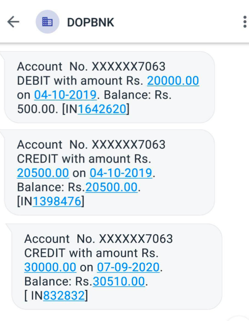 What is DOPBNK Full Form ★ Which Bank SMS it? 1 SMS from DOPBNK - Which bank sends it?